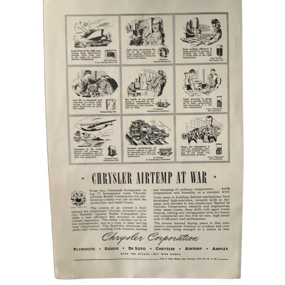 Vintage 1944 Chrysler Airtemp at War Ad Advertisement